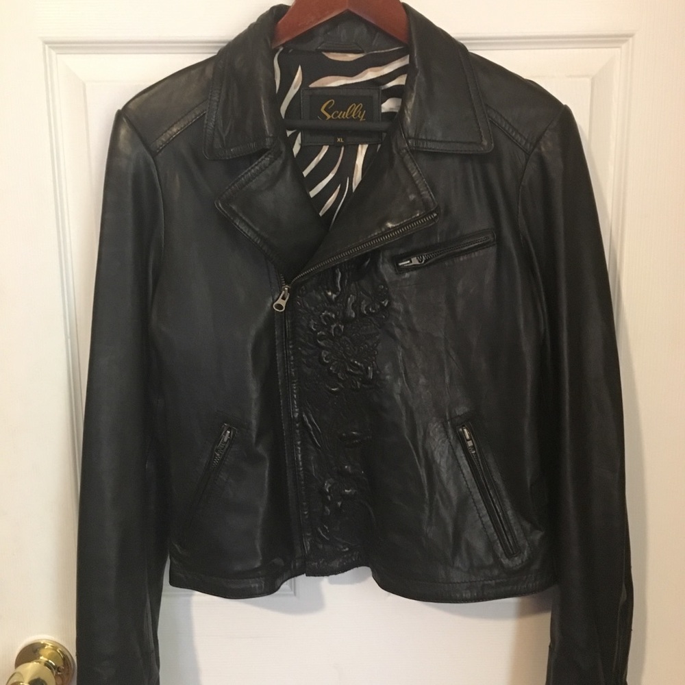 Scully Embroidered Black Leather Jacket - XL